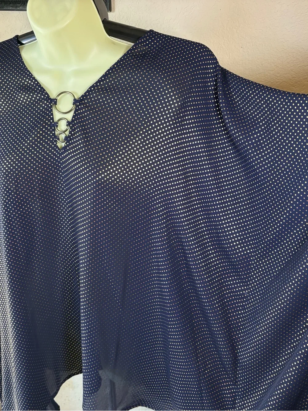 Michael Kors 3X Navy Gold Polka Dot Chiffon Poncho Cover Up Plus Size
